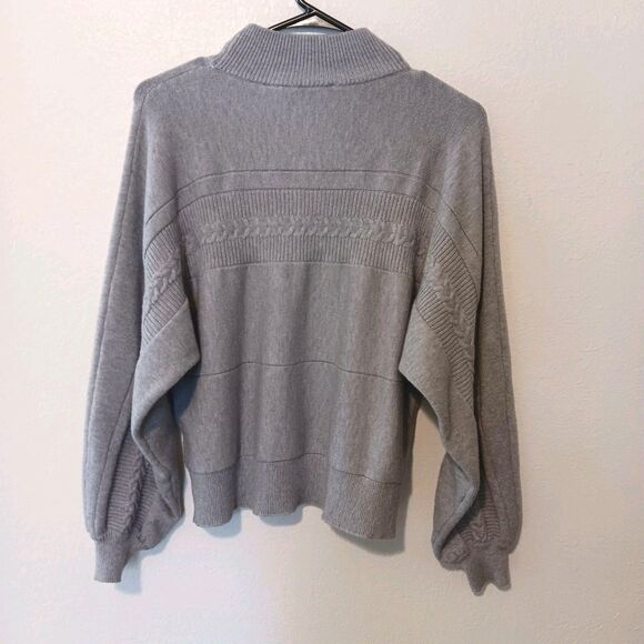 Elie Tahari Mock Neck Cable Knit  Pullover Sweater Long Sleeves Gray Sz L - Picture 7 of 12